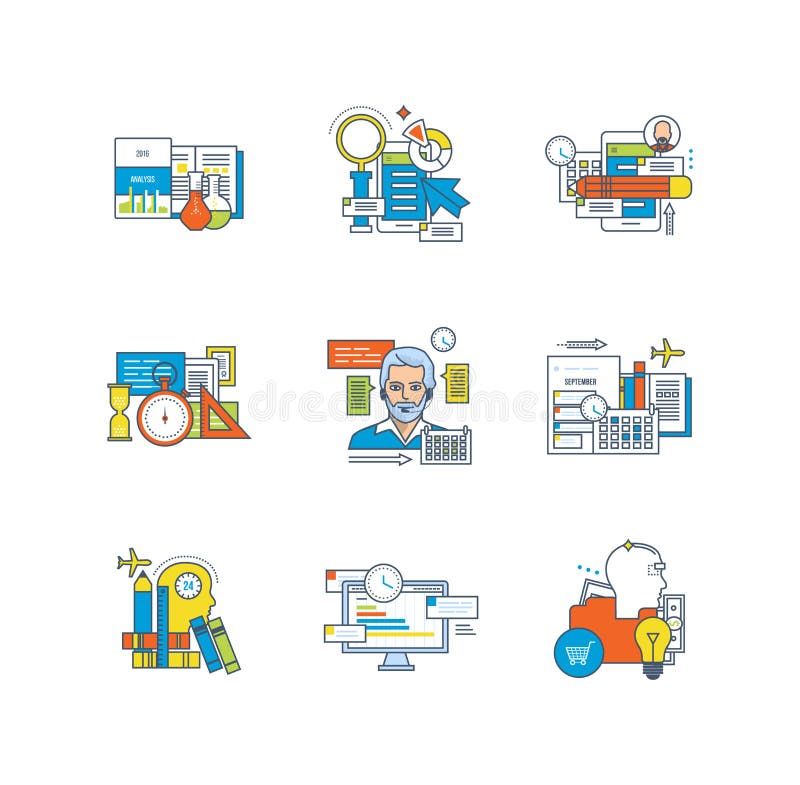Statistiken, Bildung, Forschung, Planung, Zeitmanagement, Kommunikationen, kreativ, Geschäftsprozesse vektor abbildung Statistiken, Bildung, Forschung, Planung, Zeitmanagement, Kommunikationen, kreativ, Geschäftsprozesse vektor abbildung