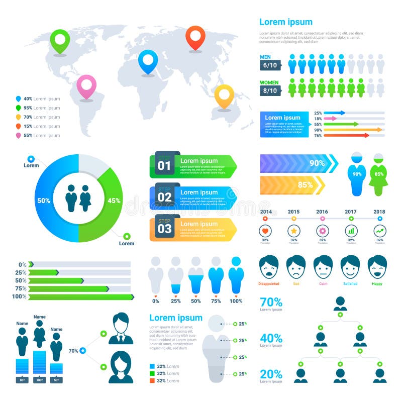 Statistiques commerciales graphique, diagramme de population de démographie, infographic moderne de personnes illustration stock Statistiques commerciales graphique, diagramme de population de démographie, infographic moderne de personnes illustration stock