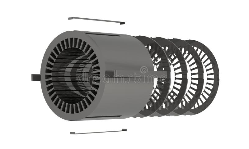 Electric motor, 3D rendering black and white isolated on white Stock Illustration