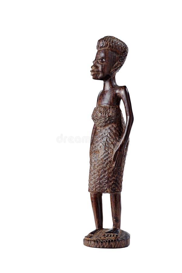 Statua africana della ragazza sopra bianco ad di tre quarti fotografie stock