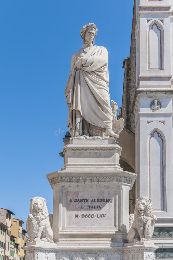 Statue of Dante Alighieri located in the Piazza di Santa Croce in Florence, Italy. Statue of Dante Alighieri located in the Piazza di Santa Croce in Florence, Italy