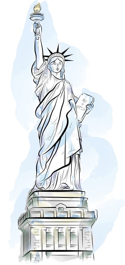 Statua di colore di illustrazione di libertà a New York, S.U.A. illustrazione di stock Statua di colore di illustrazione di libertà a New York, S.U.A. illustrazione di stock