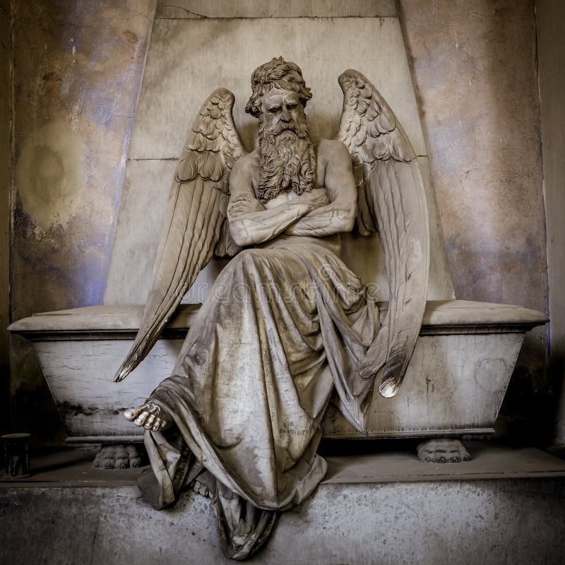 Statue of angel on an old tomb located in Genoa cemetery - Italy