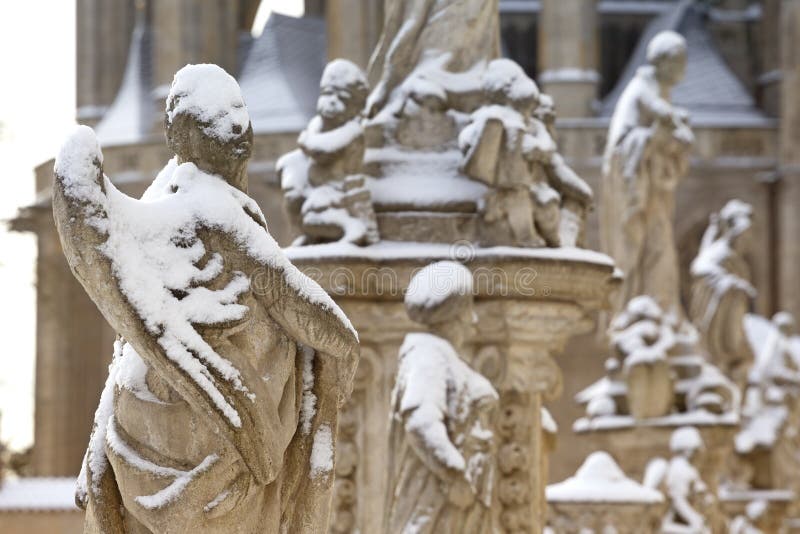 Statue of Angel under snow