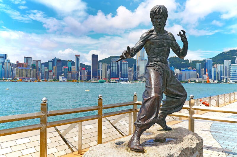 The statue of bruce lee hong kong royalty free stock images