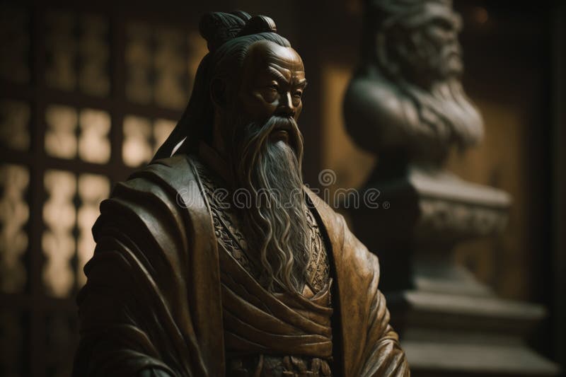 Statue of Confucius in a Traditional Chinese Room Stock Illustration