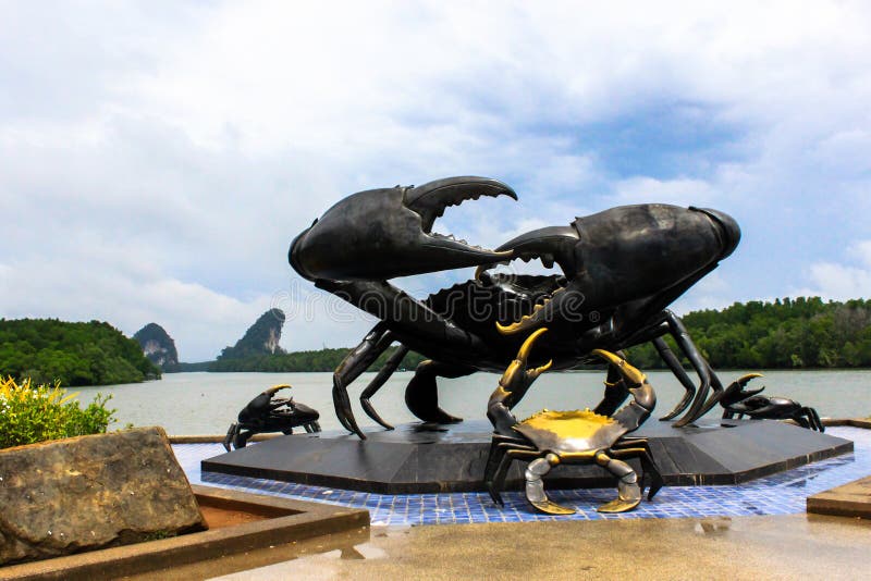 Statue of crabs in Krabi, symbol of town stock image
