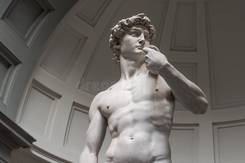 The statue of David is a bottom view without tourists stock photos The statue of David is a bottom view without tourists stock photos