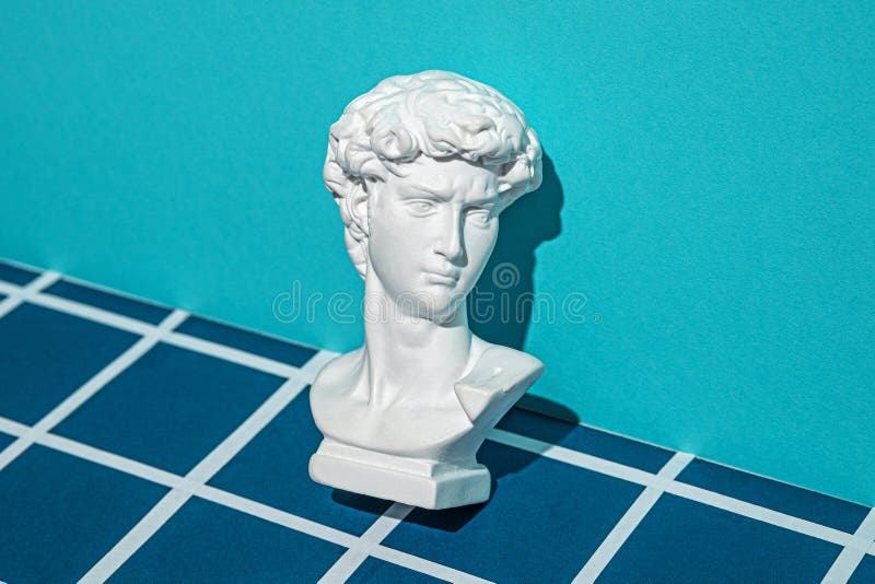 Statue of David& x27;s head in digital cyberspace. Minimal concept of online technologies and modern art and cyberpunk