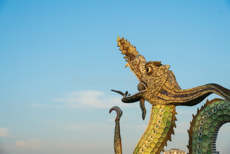 Statue dragon made of porcelain and stone in the West Lake, Hanoi stock images