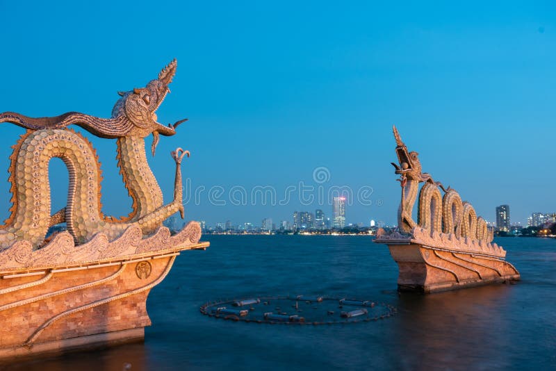 Statue dragon made of porcelain and stone in the West Lake, Hanoi royalty free stock photos