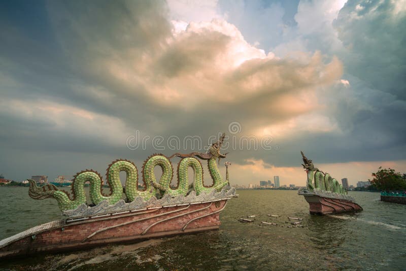 Statue dragon made of porcelain and stone in the West Lake, Hanoi stock photos