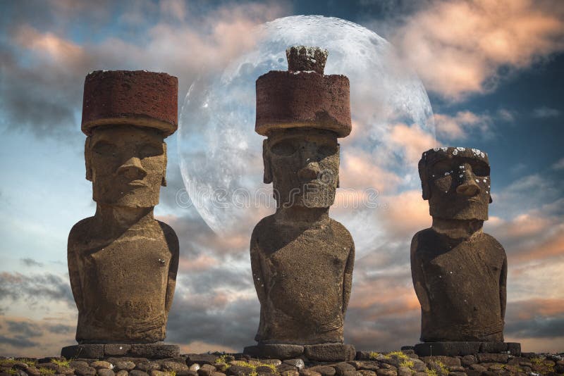 Statue on Easter Island or Rapa Nui in the Southeastern Pacific Stock