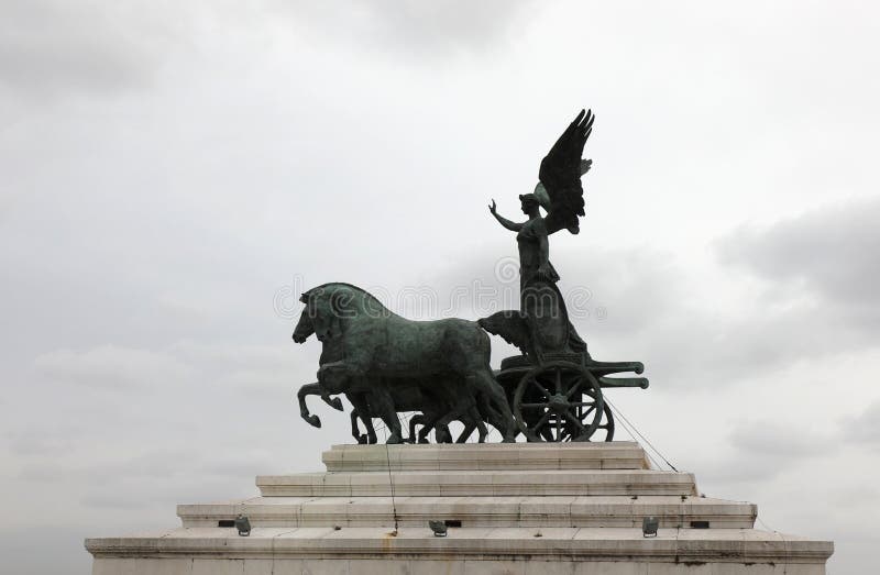 Statue on the famous monument called VITTORIANO in Rome Italy. Detail of the statue on the famous monument called VITTORIANO or Altare della Patria in Rome Italy stock image Statue on the famous monument called VITTORIANO in Rome Italy. Detail of the statue on the famous monument called VITTORIANO or Altare della Patria in Rome Italy stock image