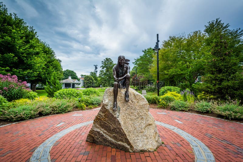 Statue and Gardens in Hyannis, Cape Cod, Massachusetts. Stock Photo