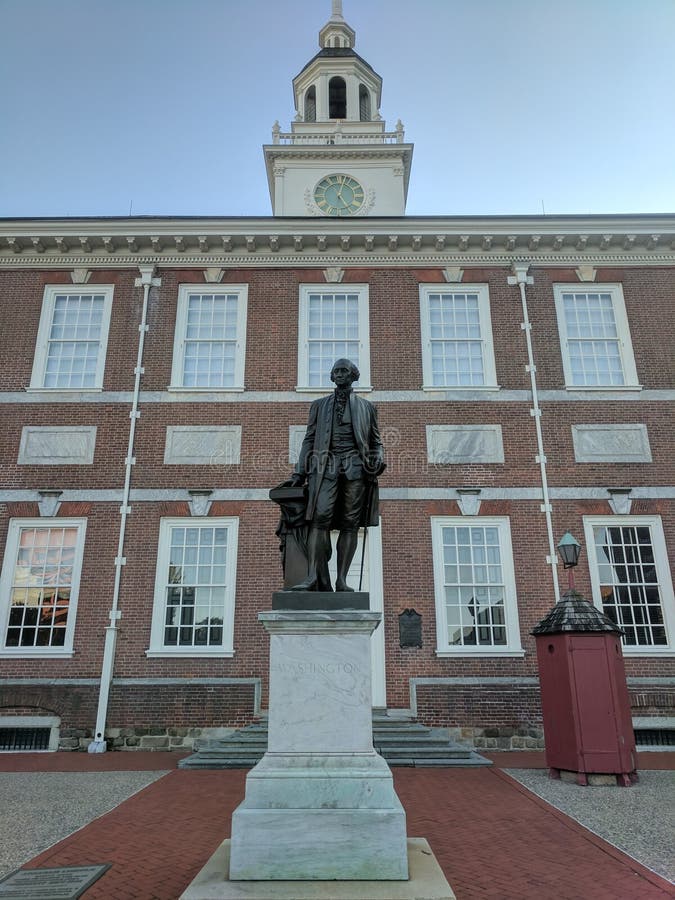 Statue of Washington in Front of Independence Hall Editorial