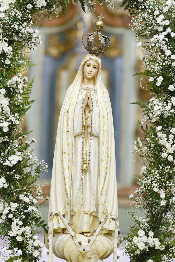 Statue of the image of Our Lady of Fatima, mother of God in the Catholic religion, Our Lady of the Rosary of Fatima, Virgin Mary