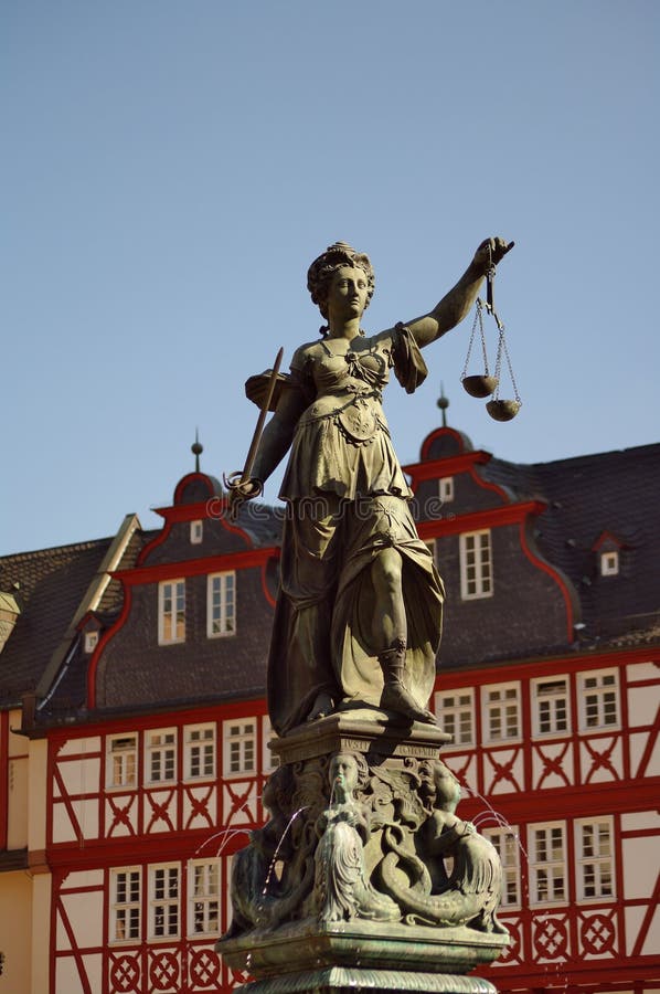 Statue of Justizia at Romer in Frankfurt