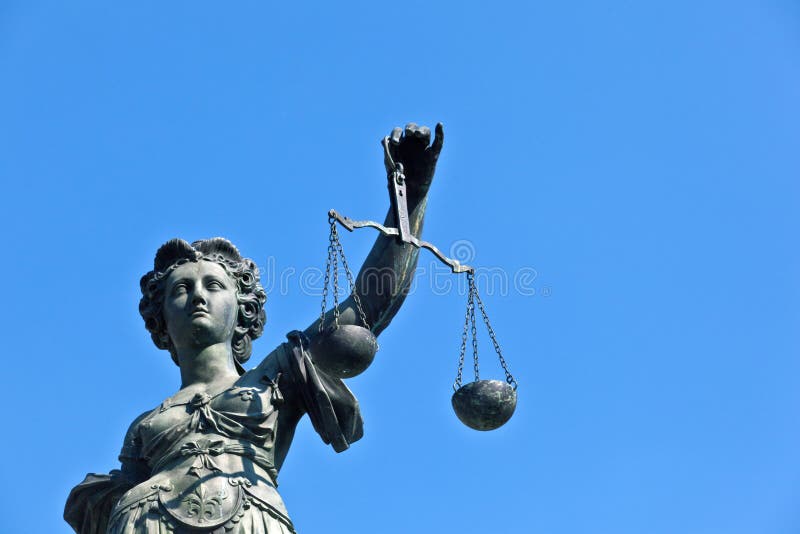 Statue of Lady Justice in front of the Romer in Frankfurt stock photos Statue of Lady Justice in front of the Romer in Frankfurt stock photos