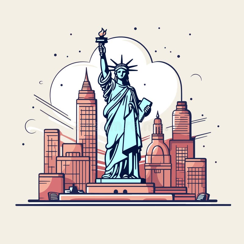 Statue of Liberty. Statue of Liberty Hand-drawn Comic Illustration ...