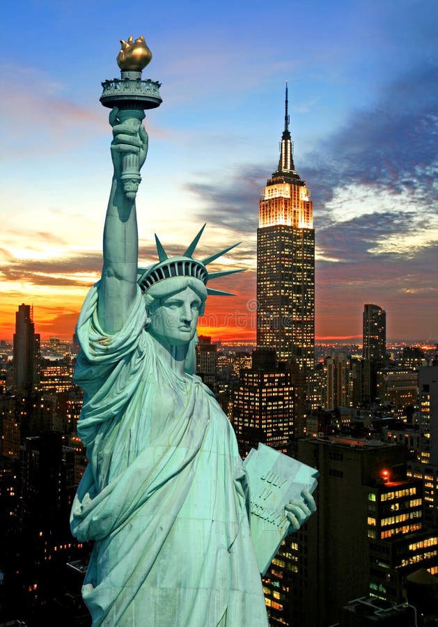The Statue of Liberty and New York City Skyline Stock Photo Image of attraction, statue 3754302