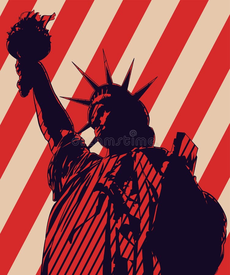 Statue of Liberty. Vector Image Engraving Styled Stock Illustration