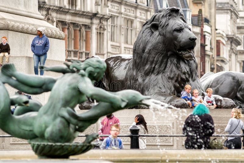 Statue of Lion at Trafalgar Square, London Editorial Stock Image