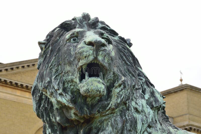 Statue of Lions Head with Stately Home Stock Photo Image of grand