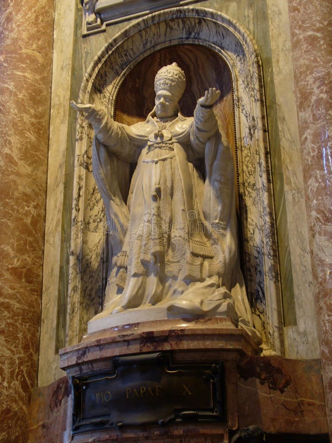 Statue of Pope Pius X and Inscription in Latin in Basilica of St. Peter ...