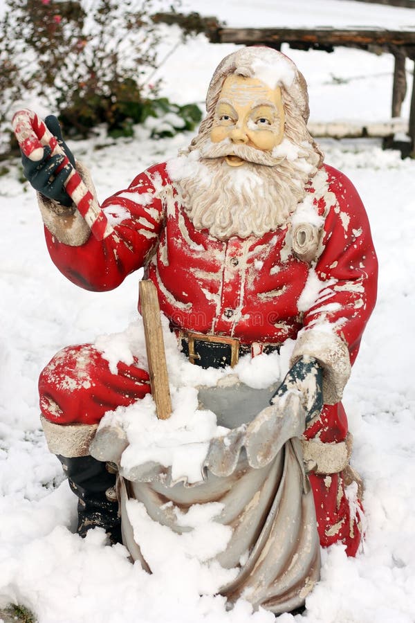 Statue of Santa Claus Outdoors Covered with Snow Stock Photo Image of