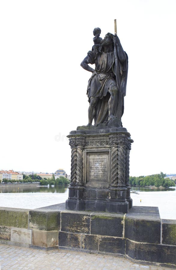 Statue of St. Christopher. Charles Bridge in Prague. Stock Image