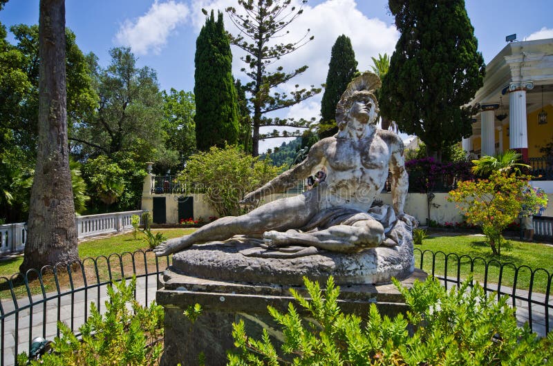 Statue of Wounded Achilles, Corfu, Greece stock photos Statue of Wounded Achilles, Corfu, Greece stock photos