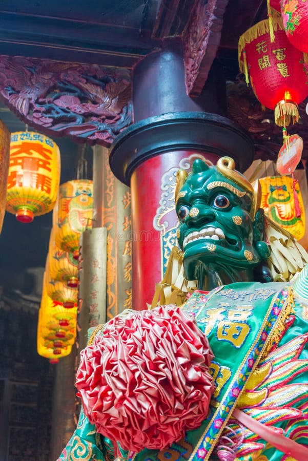 Statue at Xiluo Fuxing Temple in Xiluo, Yunlin, Taiwan. The temple was originally built in 1717 stock photography