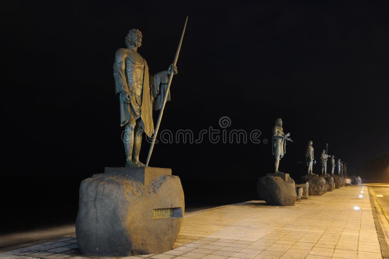 Statues of Guanches Kings in Candelaria, Tenerife stock images Statues of Guanches Kings in Candelaria, Tenerife stock images