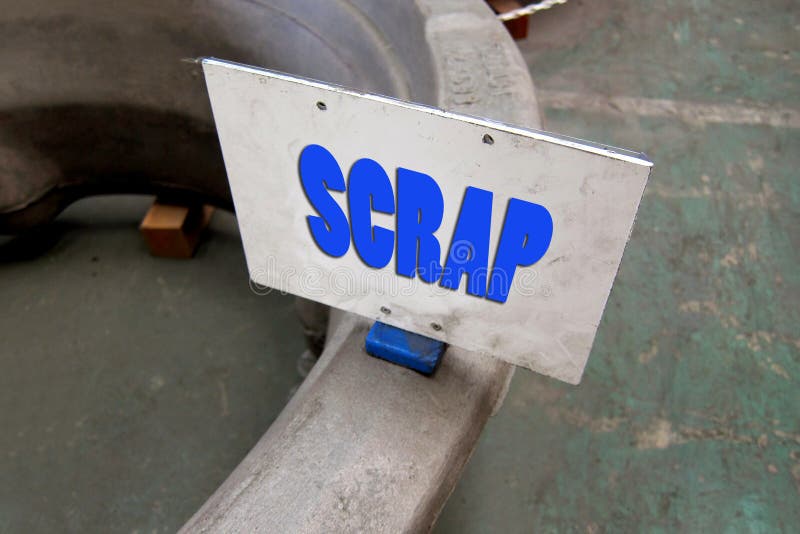 Scrap (Bad product) status label magnet on the workpiece in the factory for identify