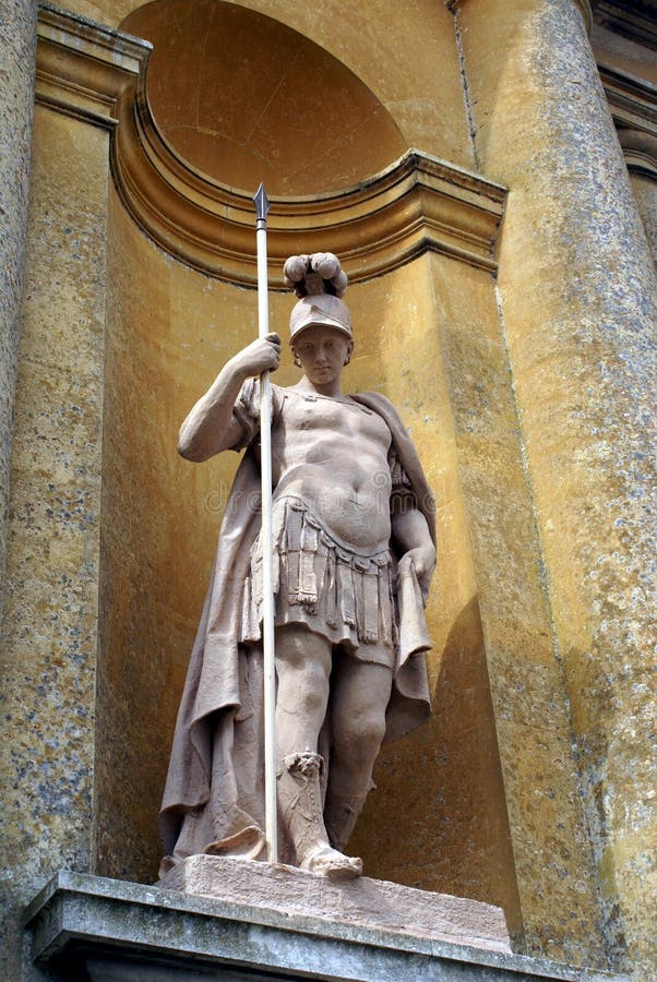 Statue of Roman soldier holding spear & wearing helmet. Statue of Roman soldier holding spear & wearing helmet