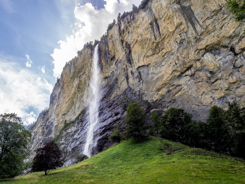 Staubbach Waterfall In Lauterbrunnen In Bernese Alps Switzerland Stock