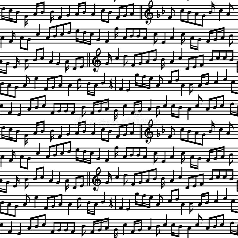 Stave with music notes seamless pattern. Black and white music notes sheet seamless pattern.