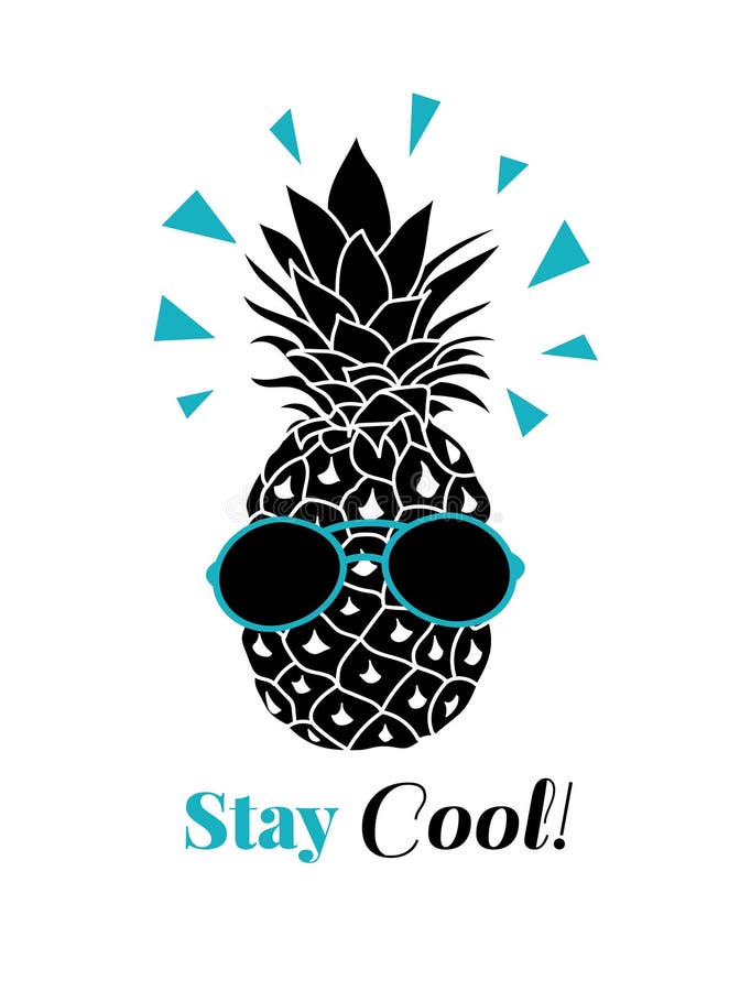 Stay cool vector pineapple wearing colorful sunglasses on summer vacation tropical lement. Great for vacation themed