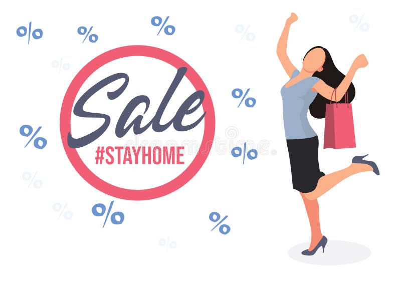 Stay at Home Sale. Online Shopping Stock Vector Illustration of