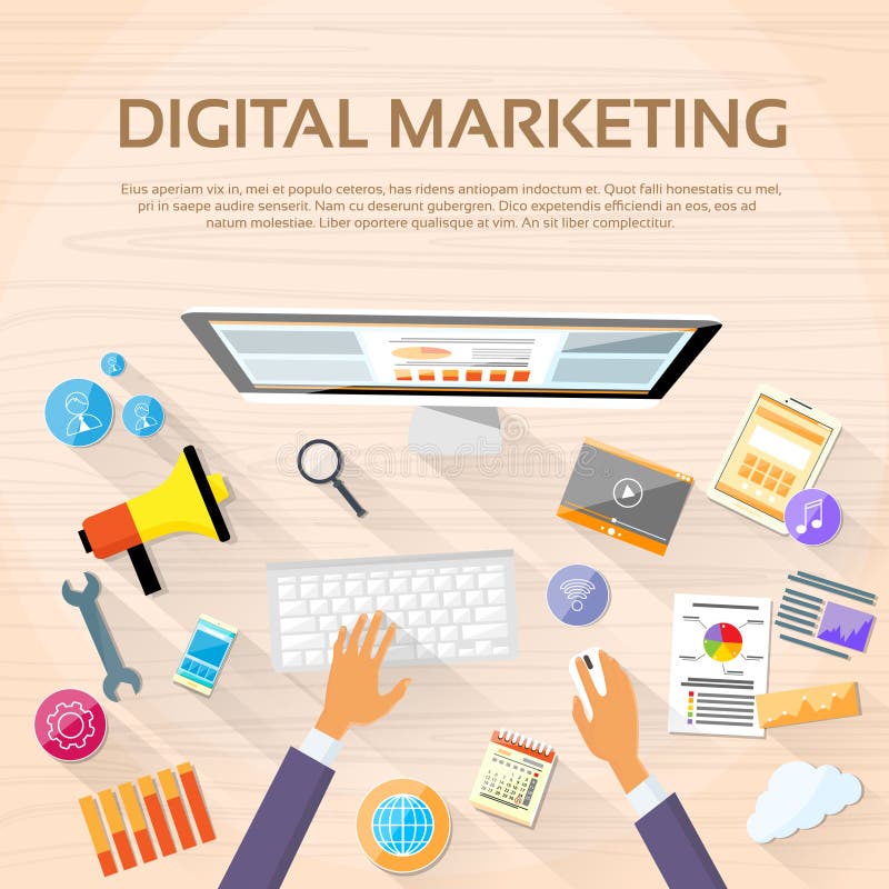 Stazione di lavoro da tavolo dell'area di lavoro di vendita di Digital royalty illustrazione gratis