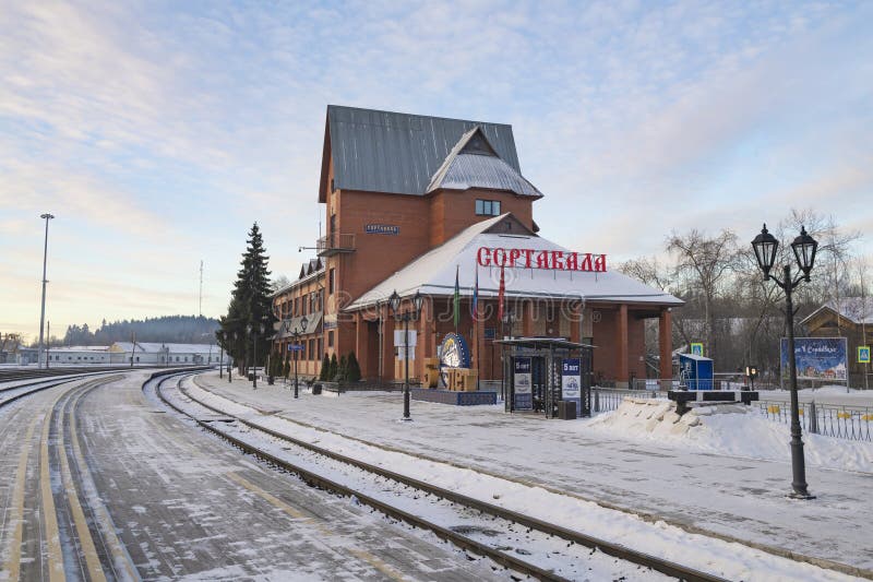 Stazione di Sortavala nella mattinata di febbraio immagine stock libera da diritti