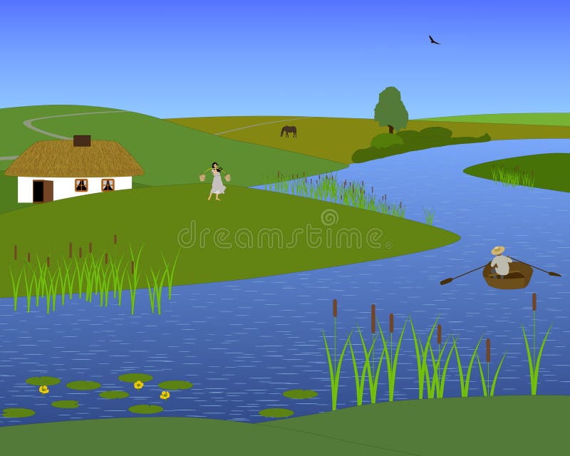 Steading in the steppe vector illustration