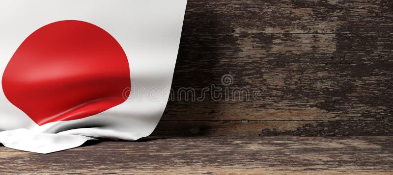 Steagul Japoniei pe fundal din lemn 3d ilustrare vector illustration