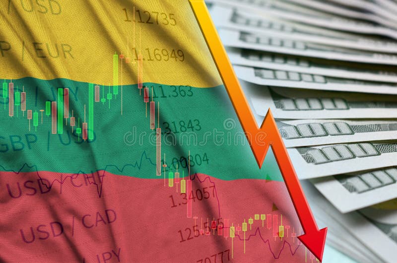 Steagul Lituaniei și graficul care ne-a lăsat o poziție de dolari cu un fan al facturilor de dolari stock illustration