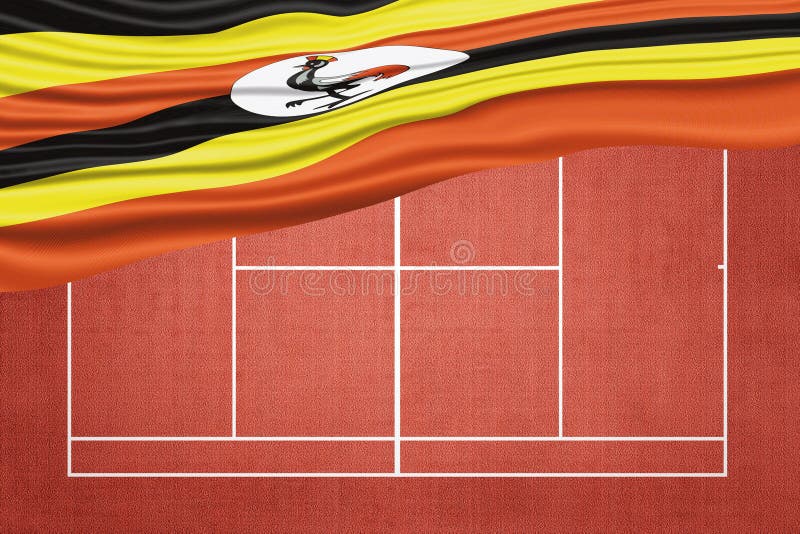 Steagul Ugandei pe terenul de tenis de lut stock illustration