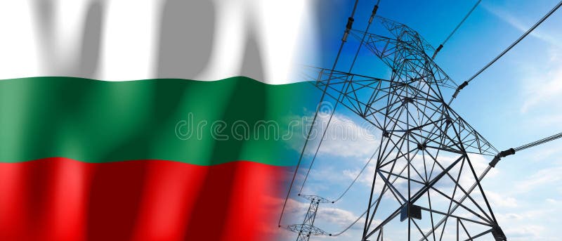 Steagul țării bulgare și pilonii de electricitate 3d ilustrație vector illustration