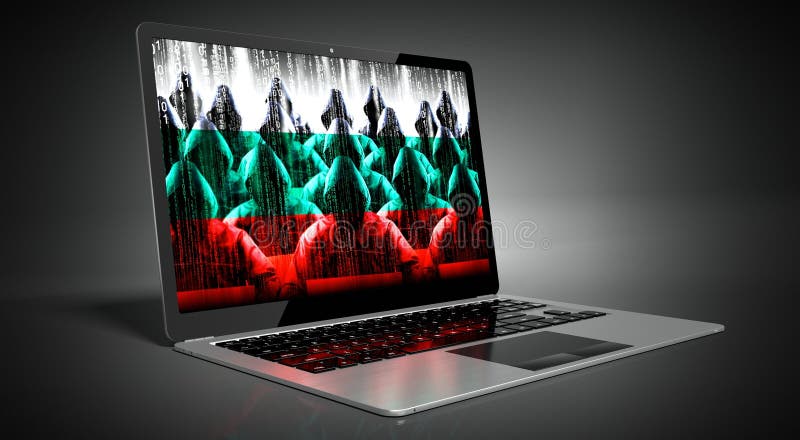 Steagul țării din Bulgaria și hackerii de pe ecranul laptopului royalty free illustration