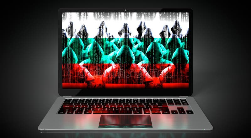Steagul țării din Bulgaria și hackerii de pe ecranul laptopului vector illustration