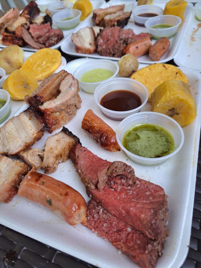 Steak, arepa, banana stock image. Image of arepa, dessert 262941911